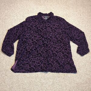 Y2K Anne Carson Woman  Top Blouse 2X Purple Velvet Burnout Long Sleeve